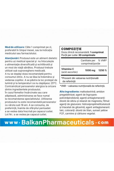 Vitamin C Balkan Pharmaceuticals, 30 таблеток (30 порций)