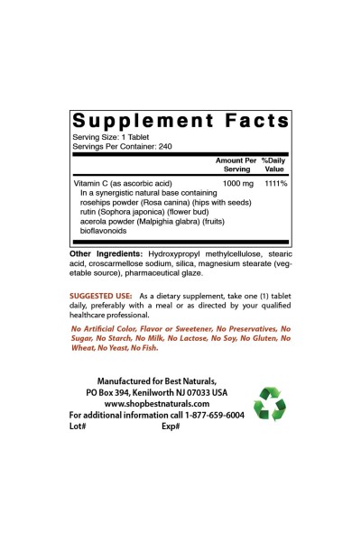 Best Naturals Vitamin C-1000 (Витамин С), 240 таб