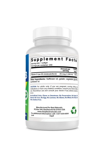 Best Naturals Vitamin D3 10000IU (Витамин Д3), 240 капс