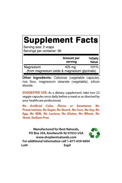 Best Naturals Magnesium (Магний), 425 мг, 180 капс Best Naturals Magnesium (Магний), 425 мг, 180 капс