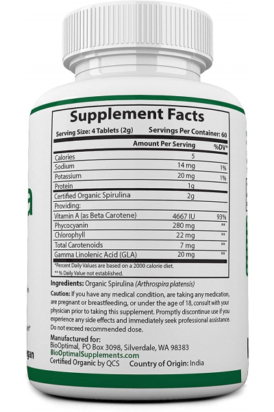 BioOptimal Organic Spirulina (Спирулина), 0.5 мг, 240 таб
