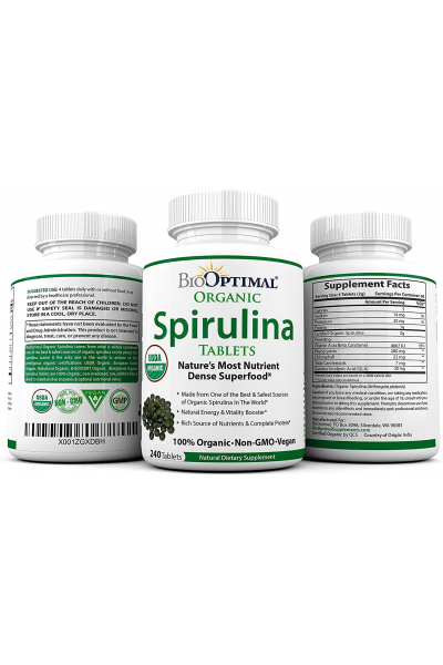 BioOptimal Organic Spirulina (Спирулина), 0.5 мг, 240 таб