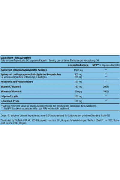 Гиалуроновая кислота и коллаген BioTech USA Hyaluronic and Collagen, 120 капс.