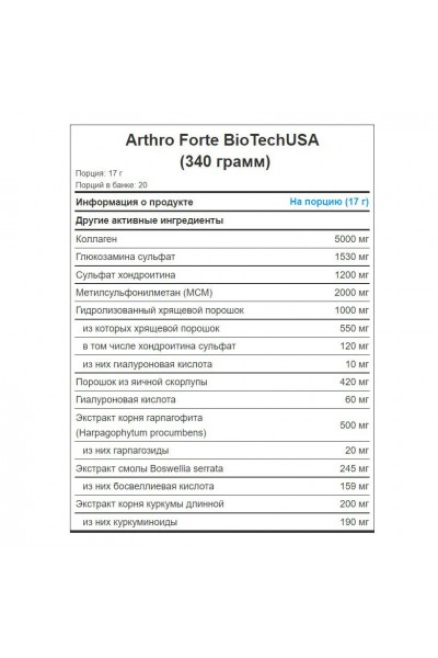 Arthro Forte BioTechUSA, 340 гр (20 порций) Arthro Forte BioTechUSA, 340 гр (20 порций)