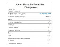 Hyper Mass BioTechUSA, 1000 гр (15 порций)-foto2