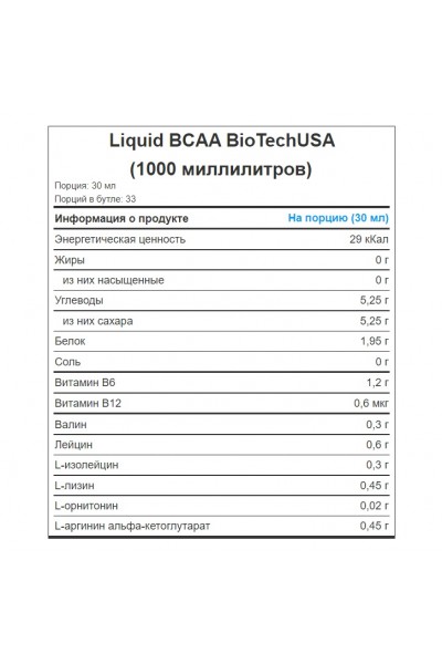 Liquid BCAA BioTechUSA, 1000 мл (33 порций)