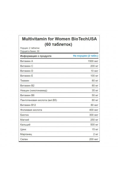Multivitamin for Women BioTechUSA, 60 табл.