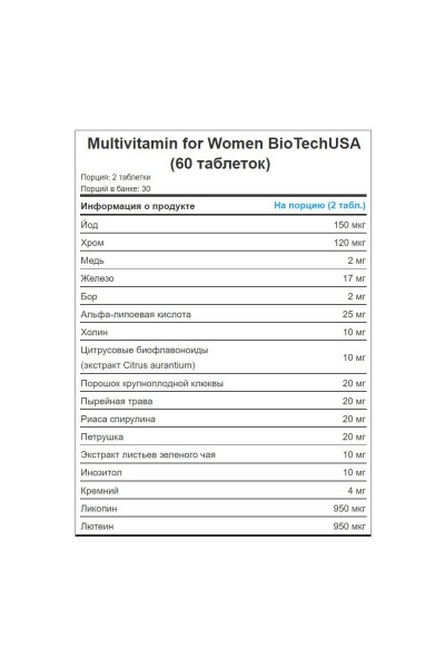 Multivitamin for Women BioTechUSA, 60 табл.