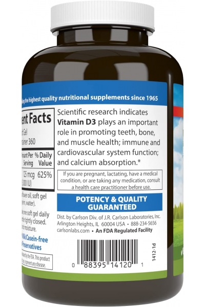 Carlson labs Vitamin D3 5000 IU (Витамин Д3), 125 мг, 360 капсул