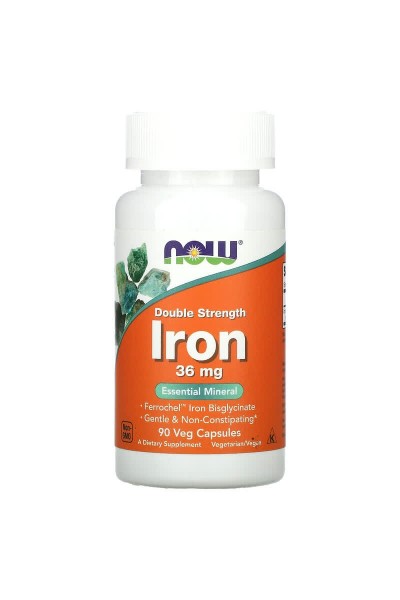  Бисглицинат железа Now Foods Iron Double Strength 36 мг, 90 капс.