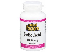Natural Factors Folic Acid (Фолиевая кислота), 1000 мг, 90 табл.