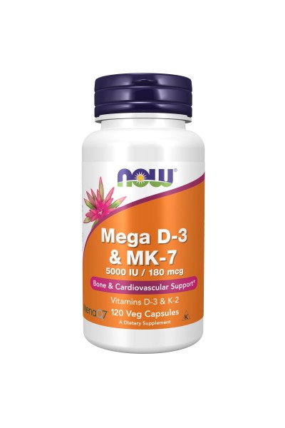 Mega D3 и MK-7, 180 мкг от Now Foods (120 caps)