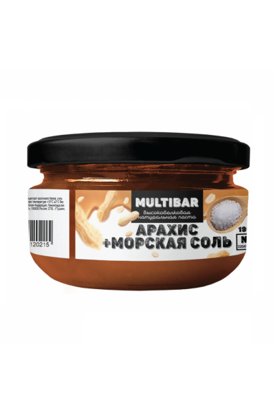 Паста с арахисом высокобелковая без сахара от Multibar (+морская соль), 190 гр