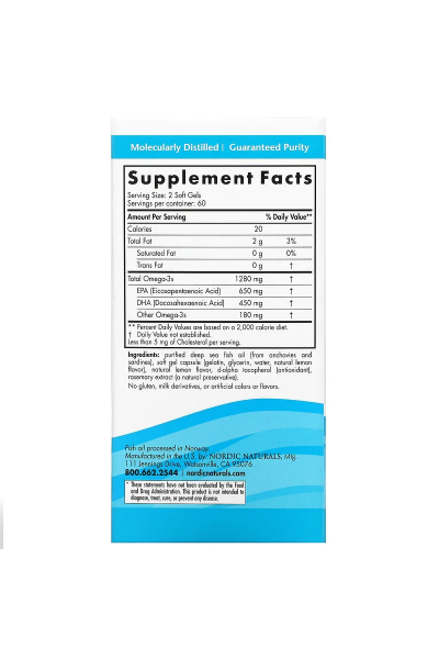 Nordic Naturals Omega-3 (Омега 3), лимон, 1280 мг, 60 капс Nordic Naturals Omega-3 (Омега 3), лимон, 1280 мг, 60 капс