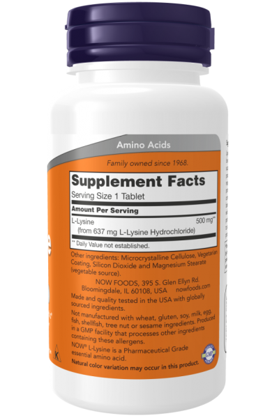 Лизин Now Foods L-Lysine, 500 мг, 100 табл.
