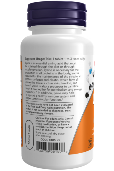 Лизин Now Foods L-Lysine, 500 мг, 100 табл.