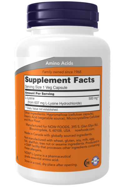 Лизин Now Foods L-Lysine, 500 мг, 100 капс.