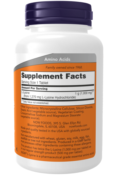 Лизин Now Foods L-lysine, 1000 мг, 100 табл.