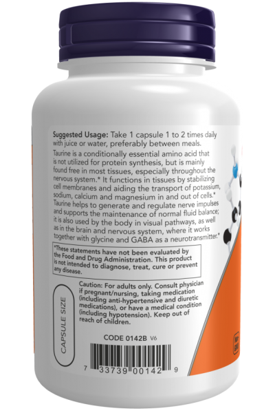 Таурин Now Foods Taurine, 1000 мг, 250 капс.