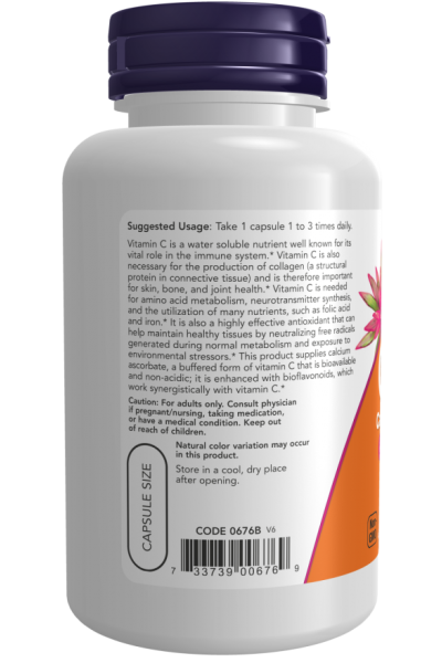Витамин С-500, аскорбат кальция Now Foods Vitamin C-500 AScorbate, 100 капс.