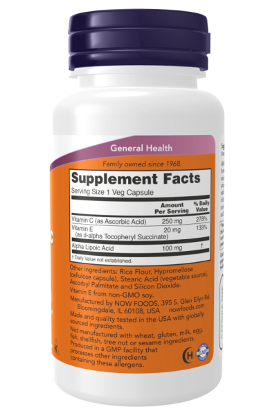 Альфа-липоевая кислота Now Foods Alpha Lipoic Acid, 100 мг, 60 капс. 