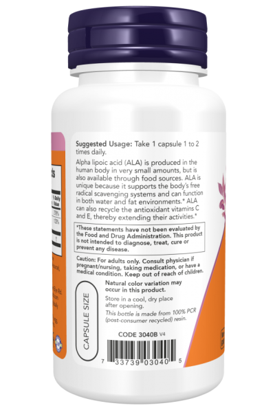 Альфа-липоевая кислота Now Foods Alpha Lipoic Acid, 100 мг, 60 капс. 
