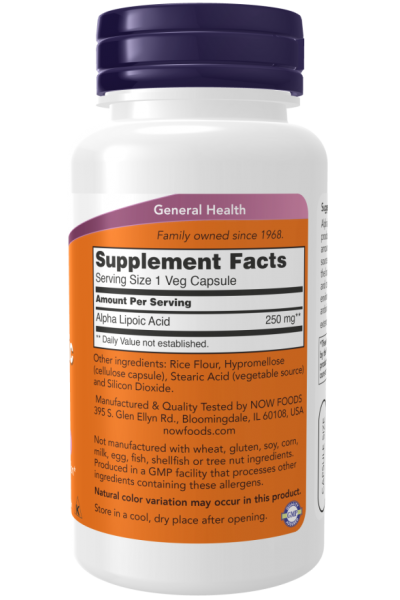 Альфа-липоевая кислота Now Foods Alpha Lipoic Acid, 250 мг, 120 капс.