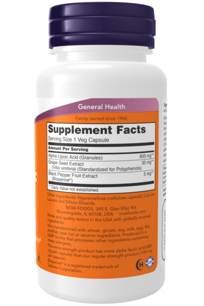 Альфа-липоевая кислота Now Foods Alpha Lipoic Acid, 600 мг, 60 капс. 