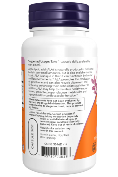 Альфа-липоевая кислота Now Foods Alpha Lipoic Acid, 600 мг, 60 капс. 