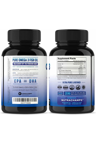 Omega 3 Fish Oil from NutraChamps, 1296EPA/864DHA (90 caps)