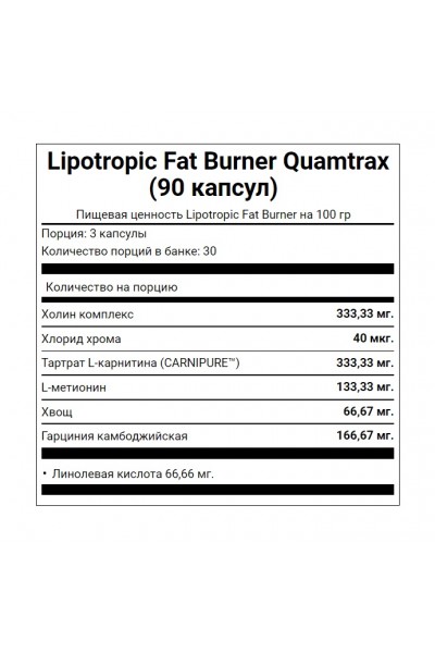 Quamtrax Lipotropic Fat Burner (Жиросжигатель), 90 таб
